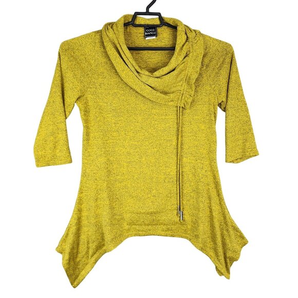 Women's Coco Bianco Yellow Asymmetrical Hem Tunic Top Cowl Neck Stretch Size L - Picture 1 of 10